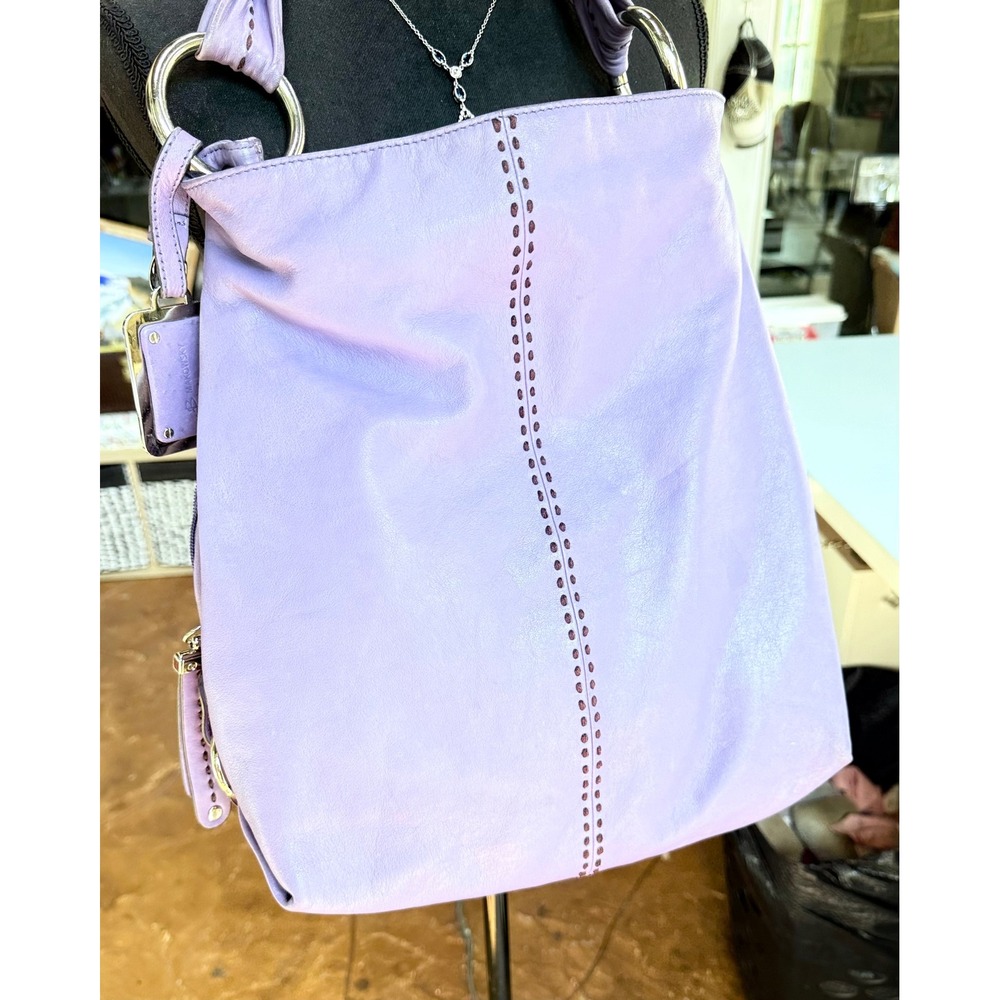 B Makowsky Purple Leather Hobo Shoulder Bag Whipstitch Y2K Large